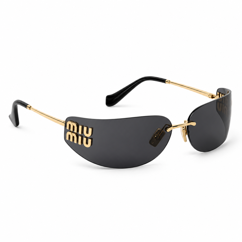 Miu Miu Rimless Logo – Black & Gold