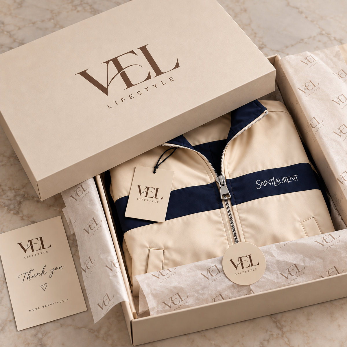 SAINT LAURENT | Colorblock Jacket – Beige & Navy